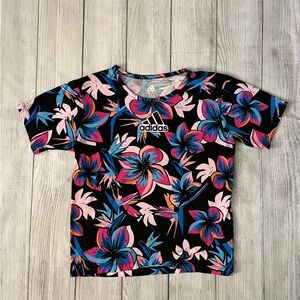 Adidas Kids Floral Burst Tee - Black, Pink, Blue